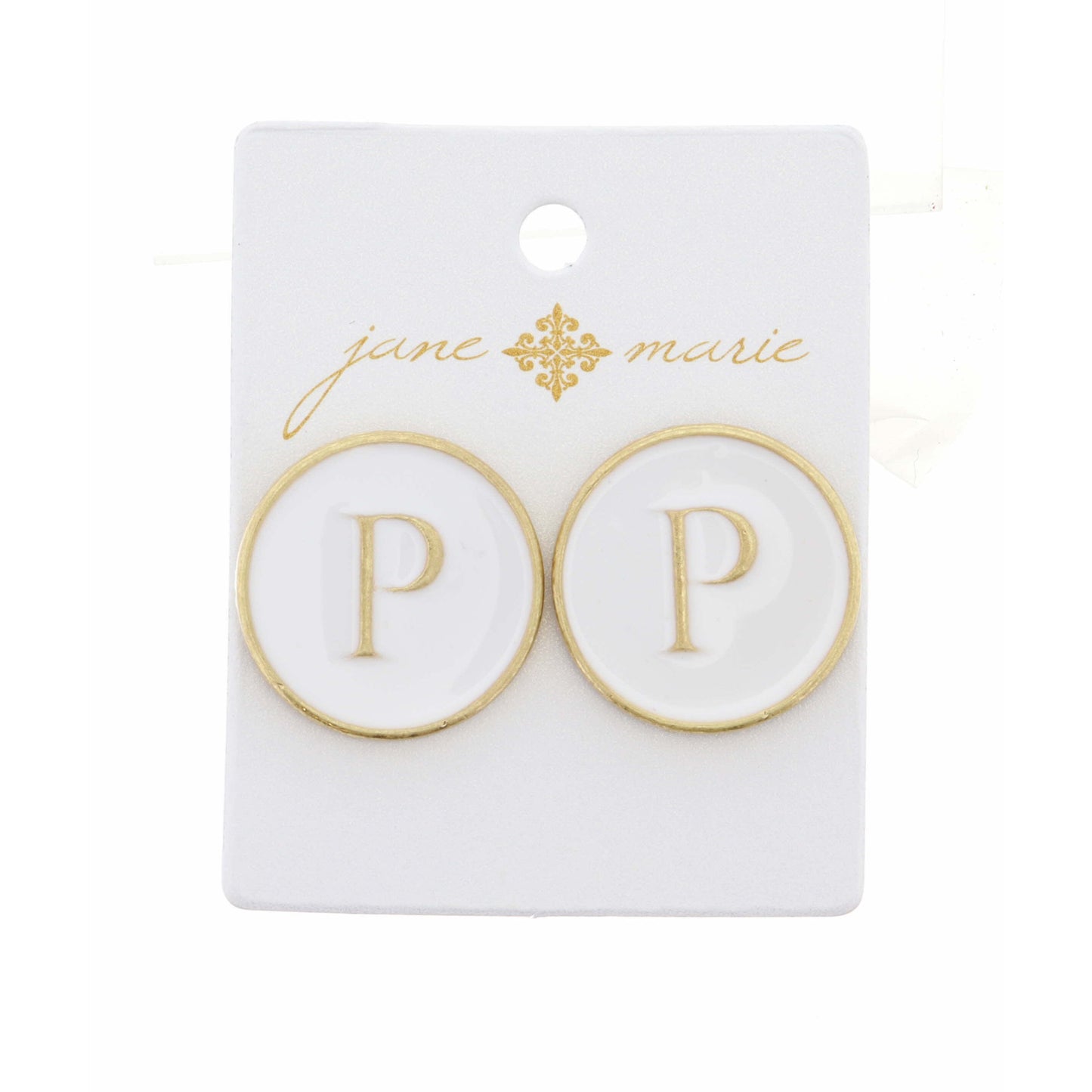 White Epoxy "P" Initial Earring