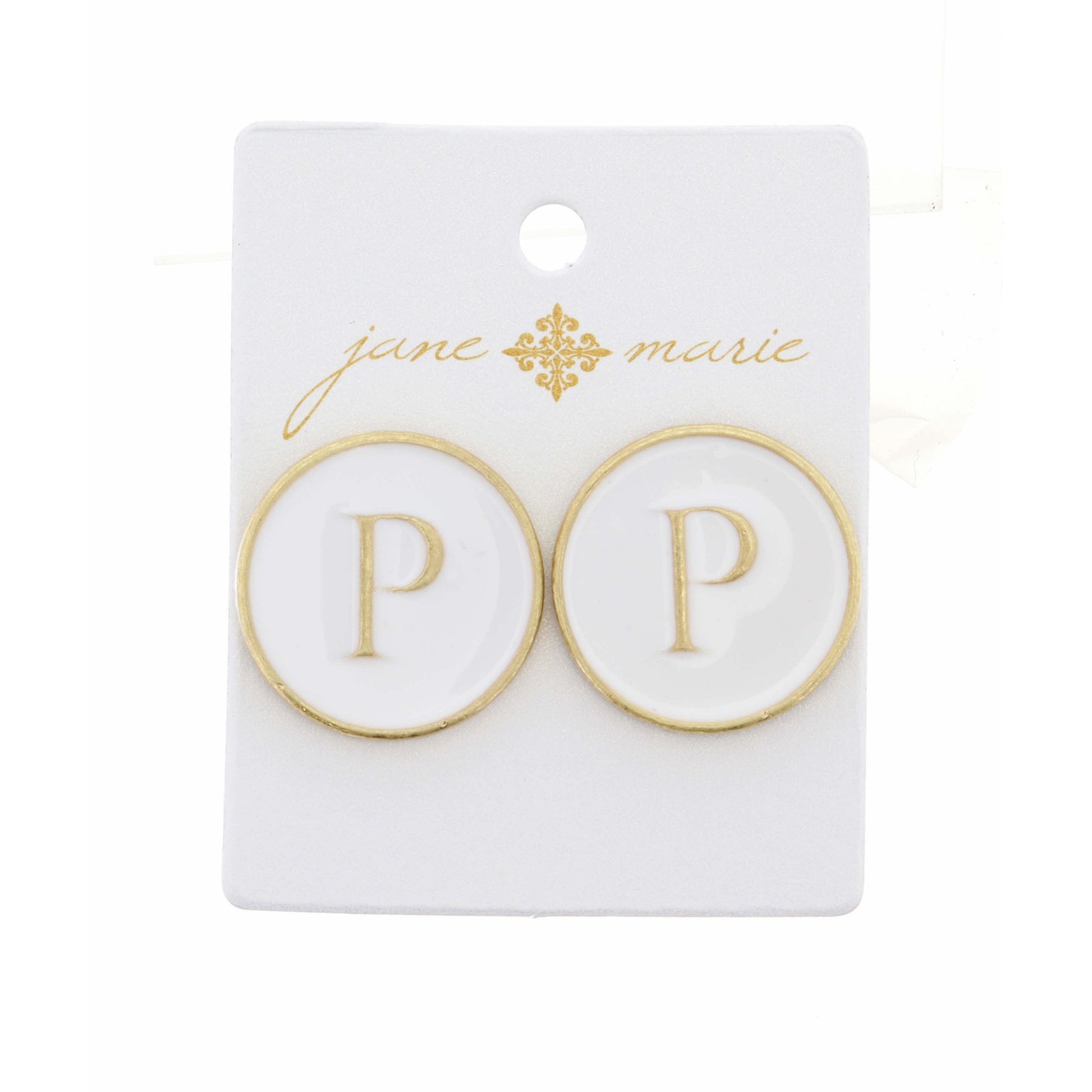 White Epoxy "P" Initial Earring