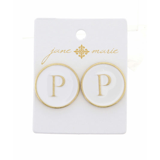 White Epoxy "P" Initial Earring
