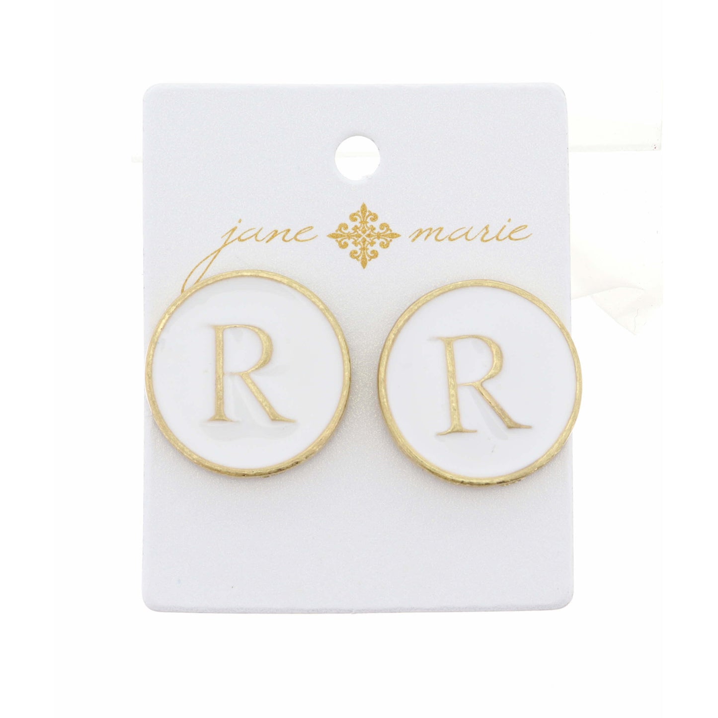 White Epoxy "R" Initial Earring