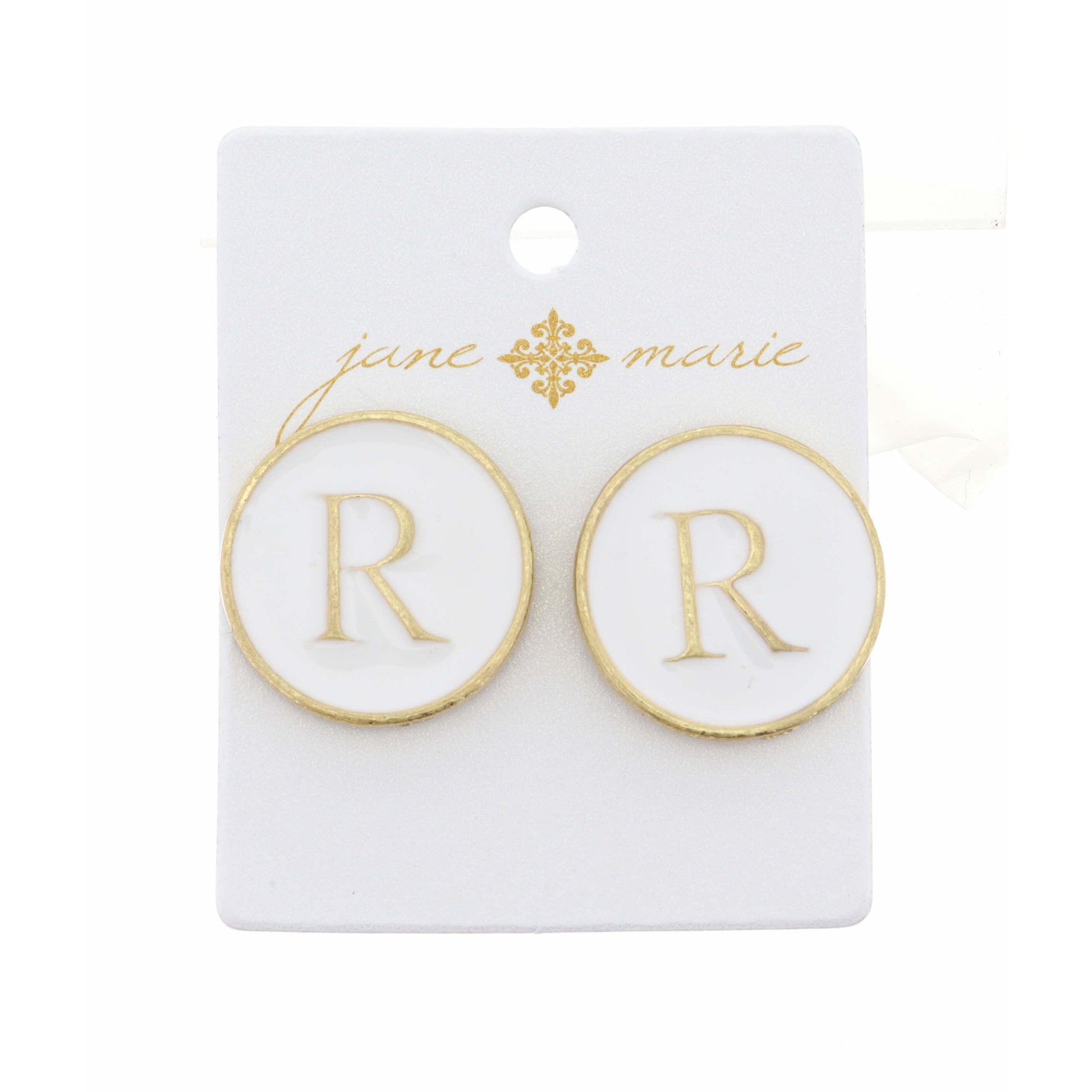 White Epoxy "R" Initial Earring