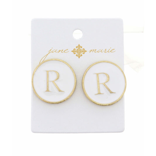 White Epoxy "R" Initial Earring