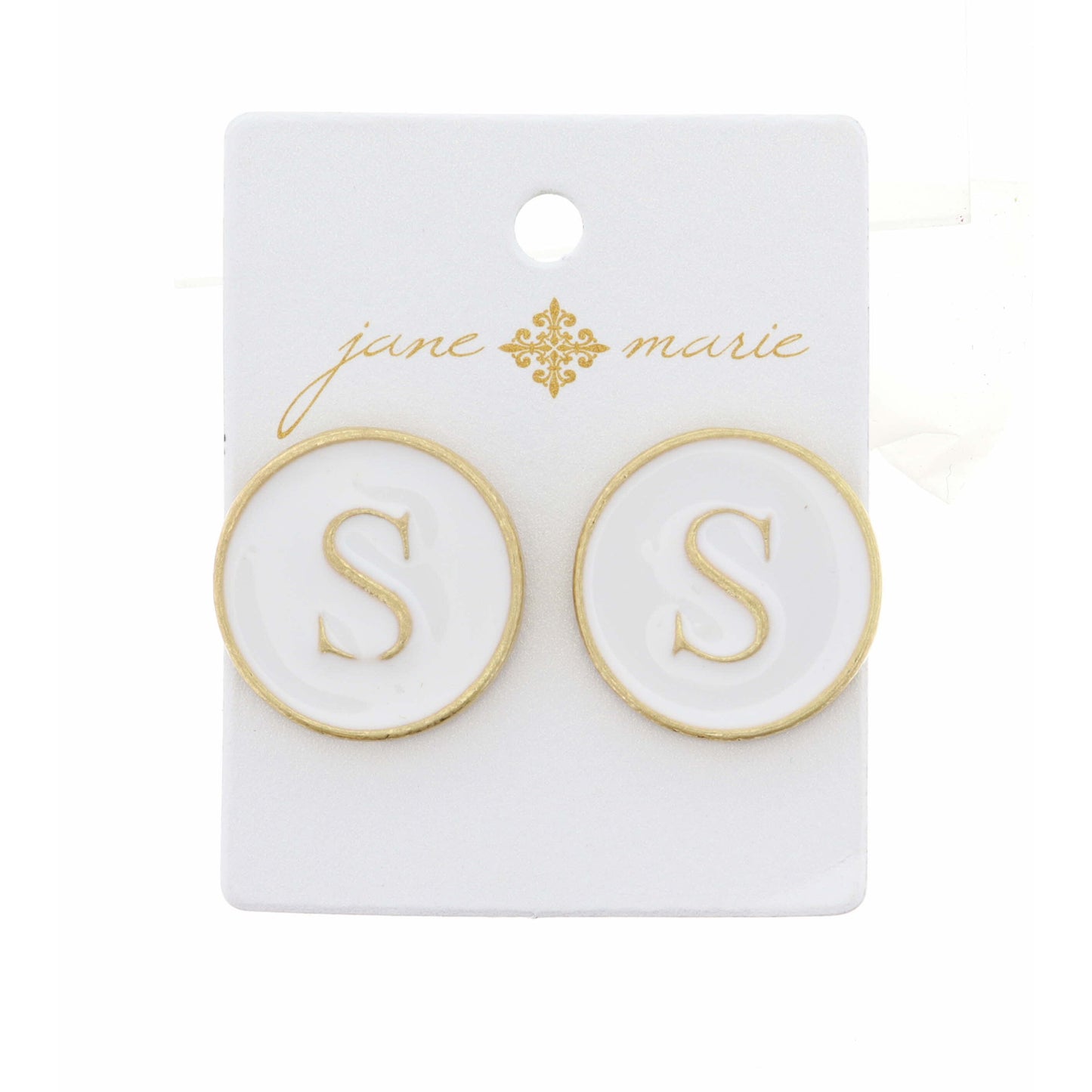 White Epoxy "S" Initial Earring