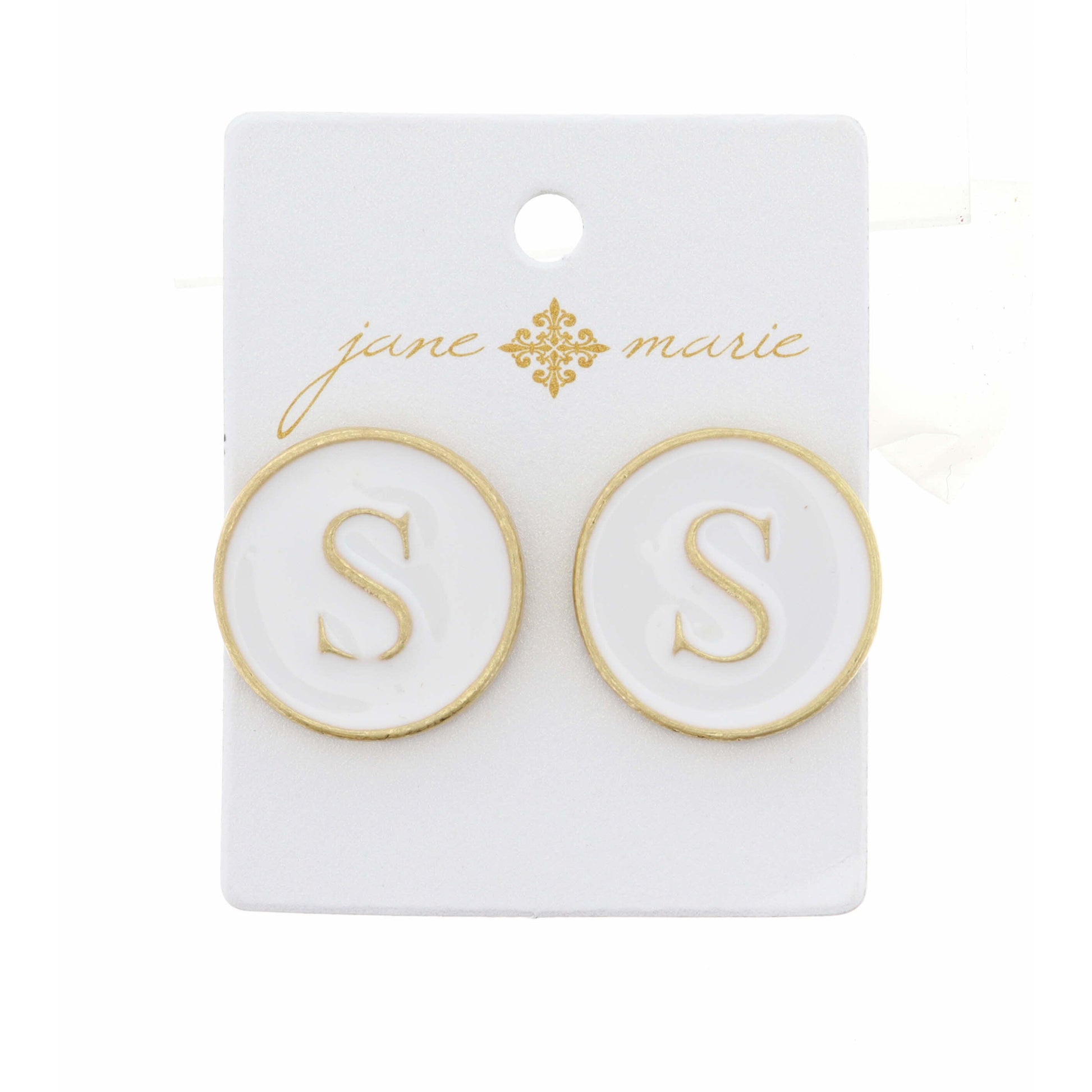 White Epoxy "S" Initial Earring