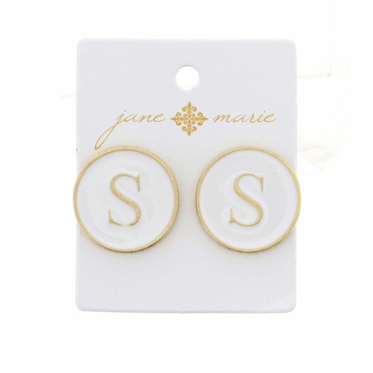 White Epoxy "S" Initial Earring