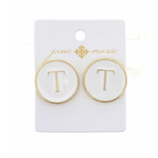 White Epoxy "T" Initial Earring