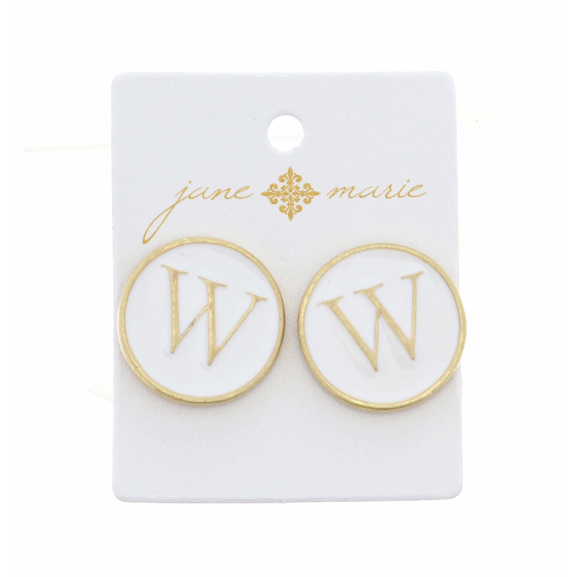 White Epoxy "W" Initial Earring