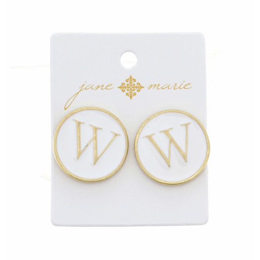White Epoxy "W" Initial Earring