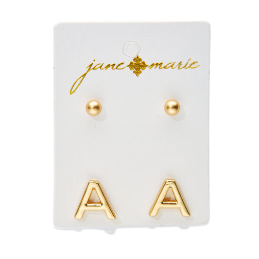 2 Stud, Block "A" Initial Earring