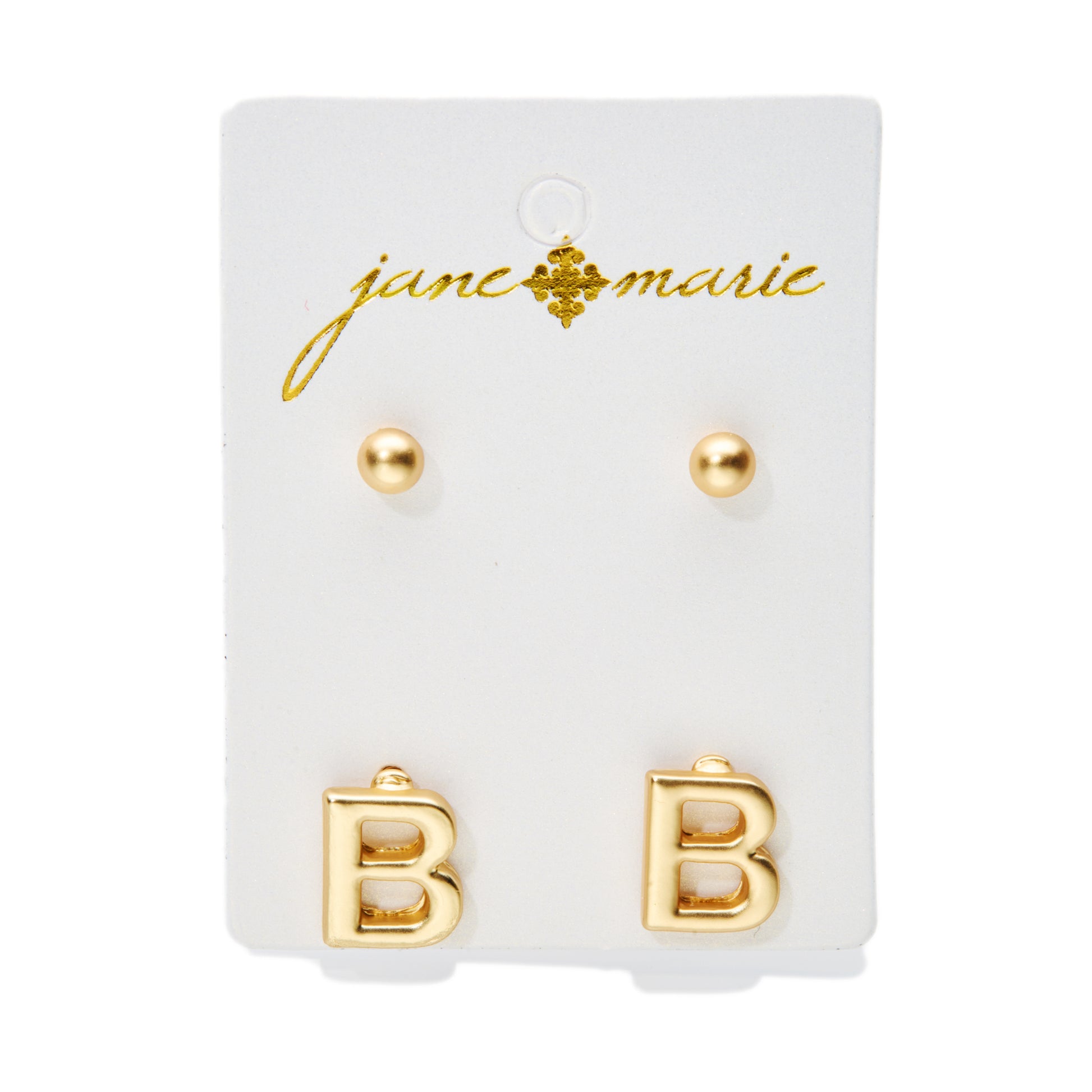 2 Stud, Block "B" Initial Earring