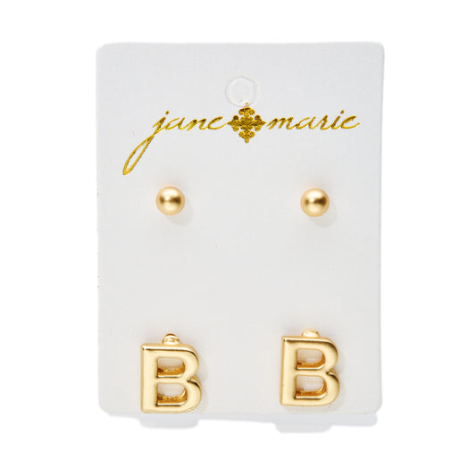 2 Stud, Block "B" Initial Earring
