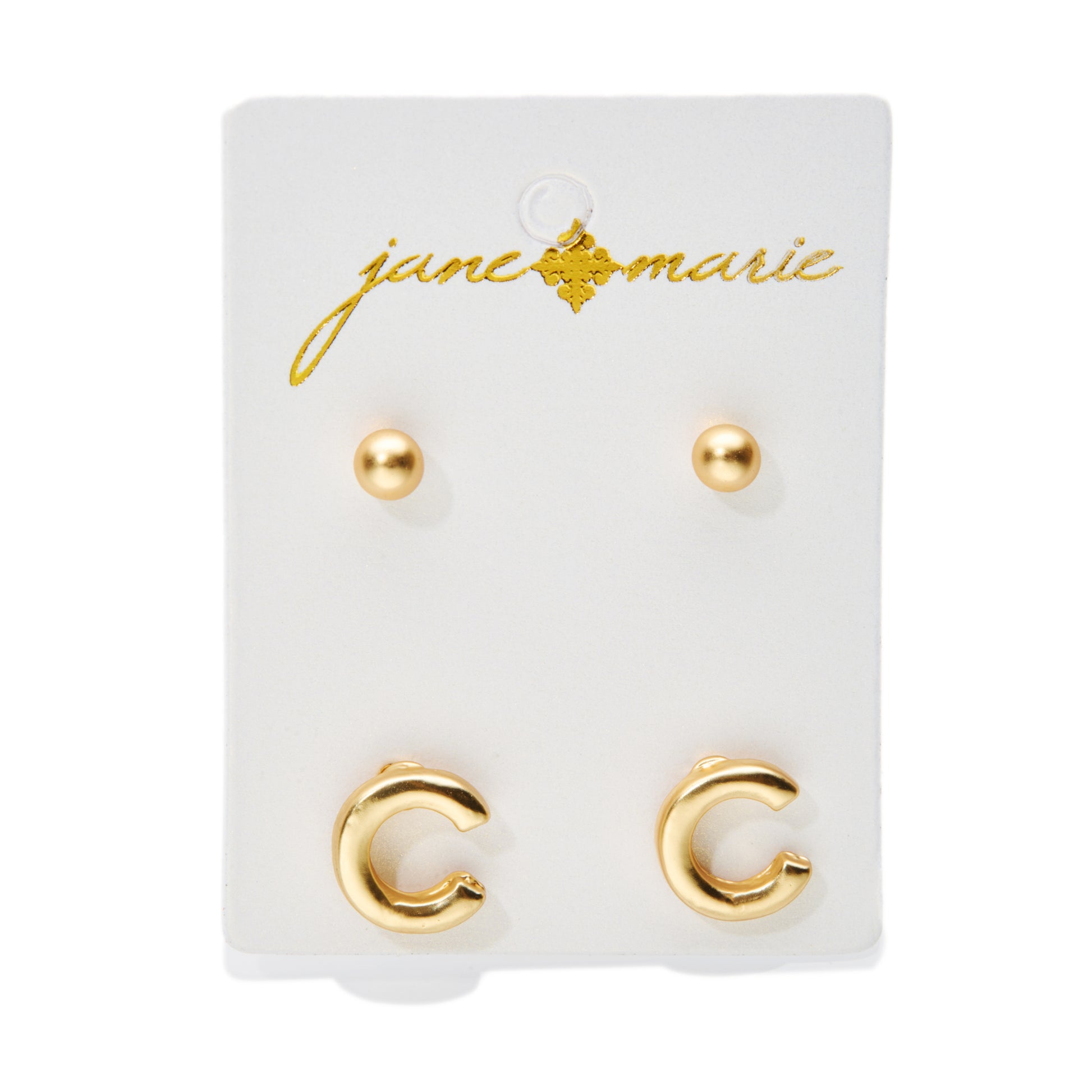2 Stud, Block "C" Initial Earring