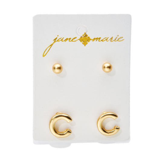 2 Stud, Block "C" Initial Earring