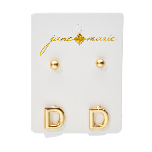 2 Stud, Block "D" Initial Earring