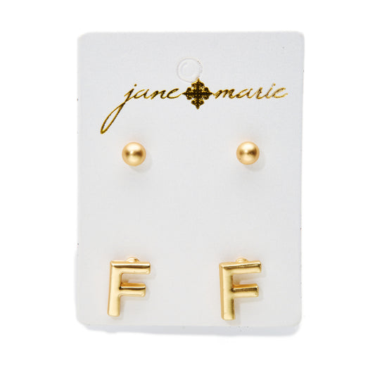 2 Stud, Block "F" Initial Earring