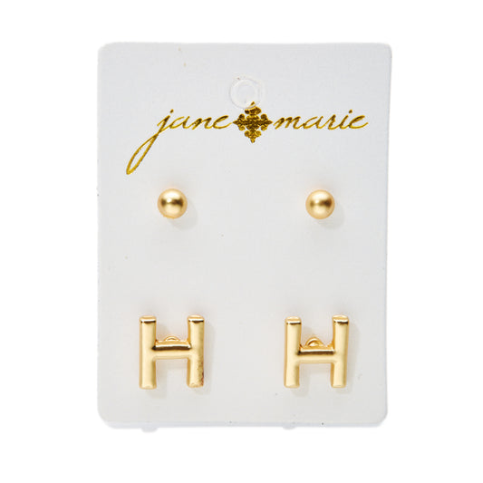2 Stud, Block "H" Initial Earring