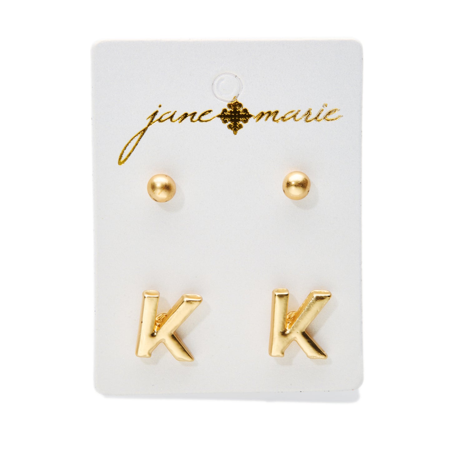 2 Stud, Block "K" Initial Earring
