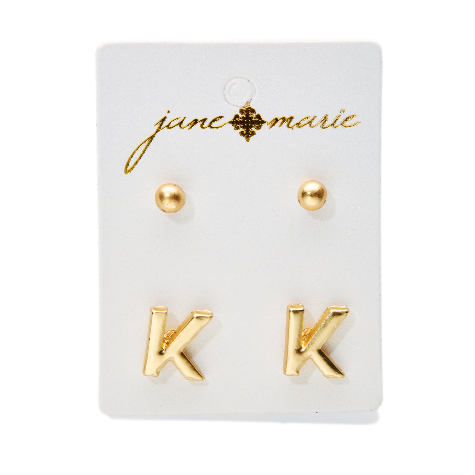 2 Stud, Block "K" Initial Earring