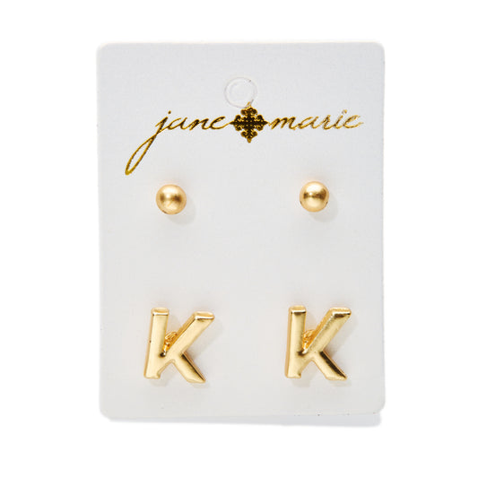 2 Stud, Block "K" Initial Earring
