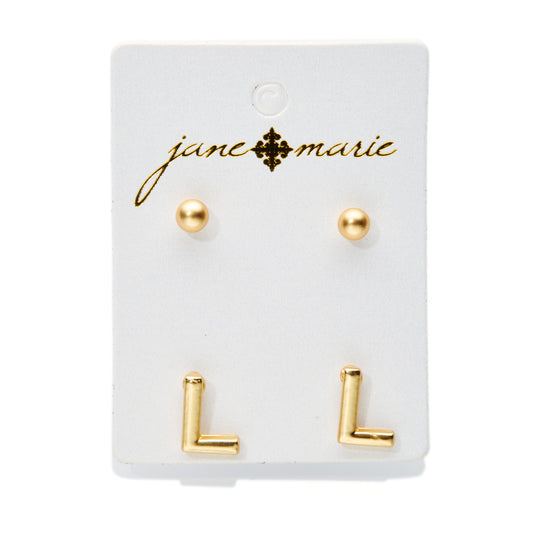 2 Stud, Block "L" Initial Earring