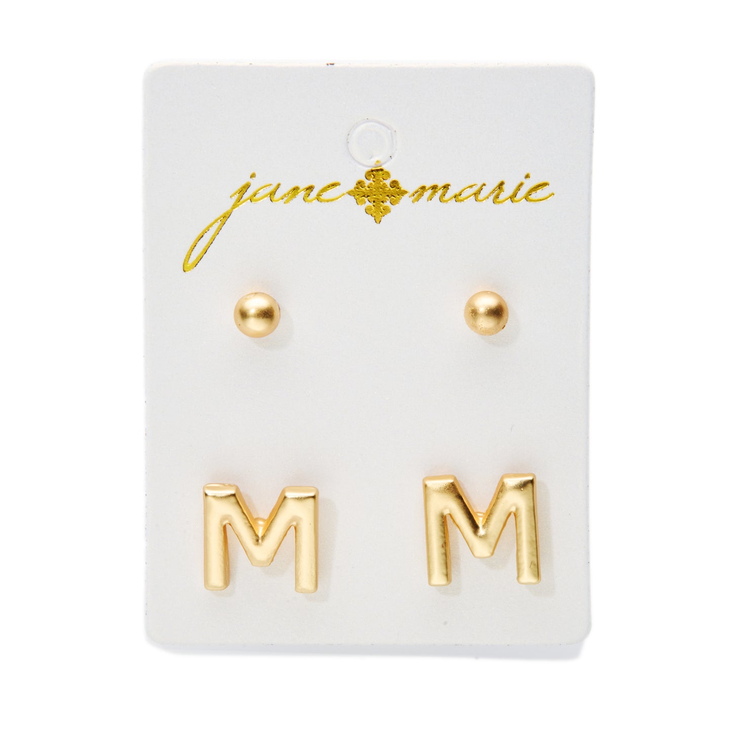 2 Stud, Block "M" Initial Earring