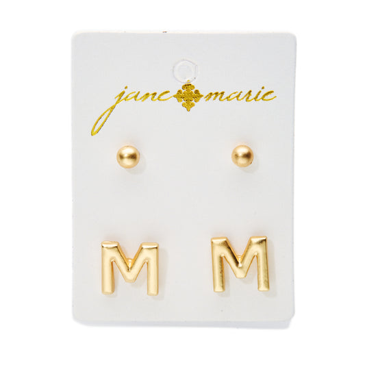 2 Stud, Block "M" Initial Earring