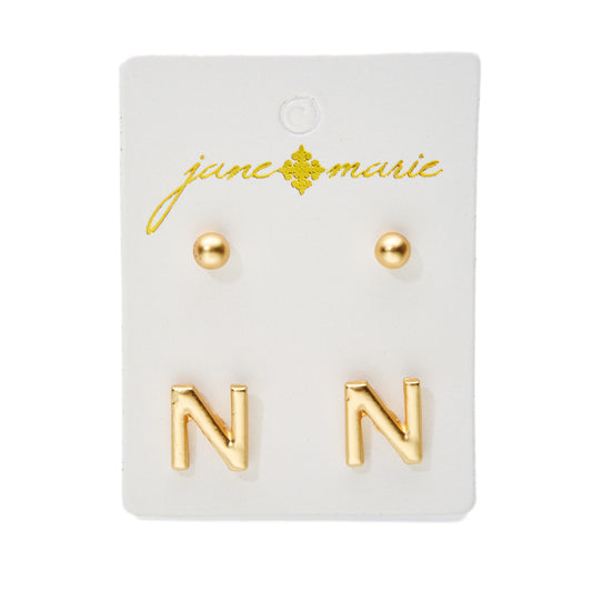 2 Stud, Block "N" Initial Earring