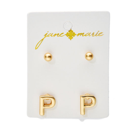 2 Stud, Block "P" Initial Earring