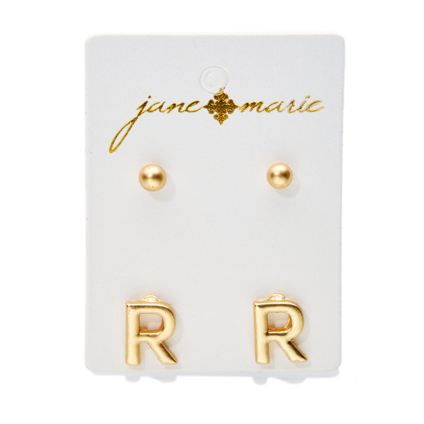 2 Stud, Block "R" Initial Earring