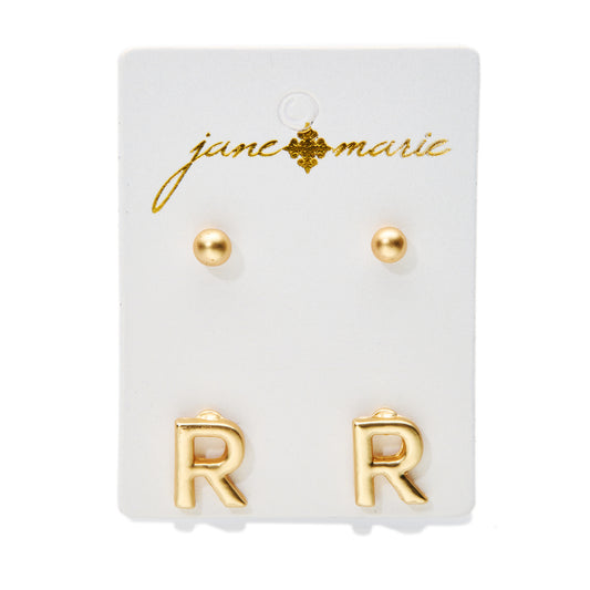 2 Stud, Block "R" Initial Earring