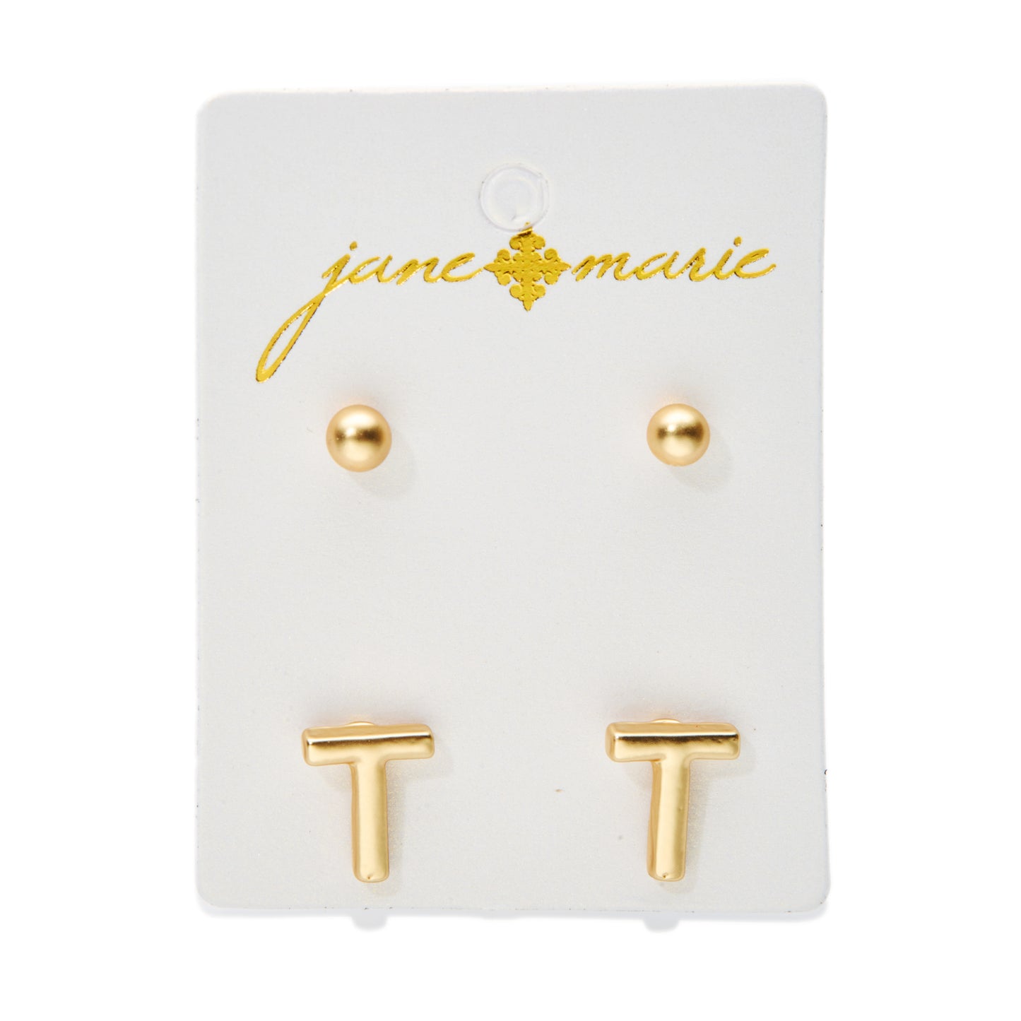 2 Stud, Block "T" Initial Earring