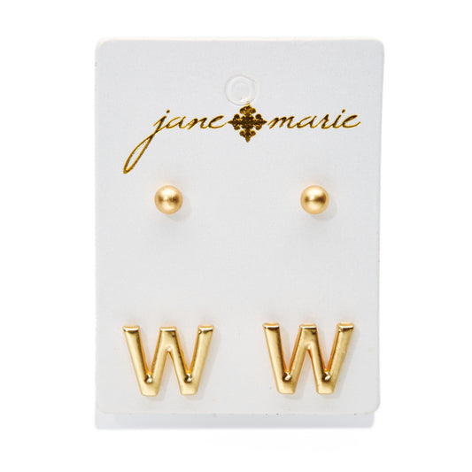 2 Stud, Block "W" Initial Earring