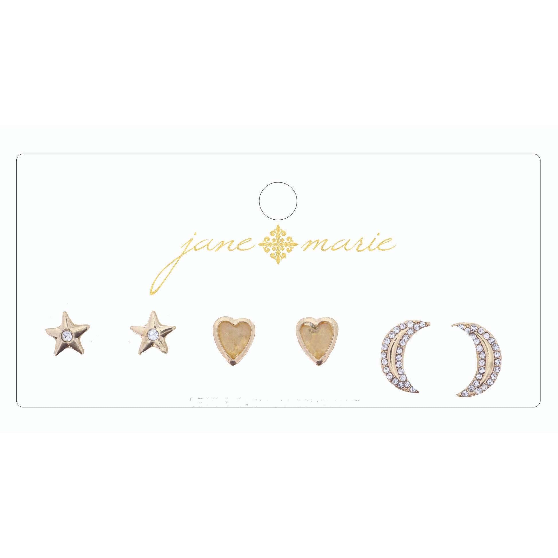 3 Stud, Natural Heart, Rhinestone Moon, and Star Earring