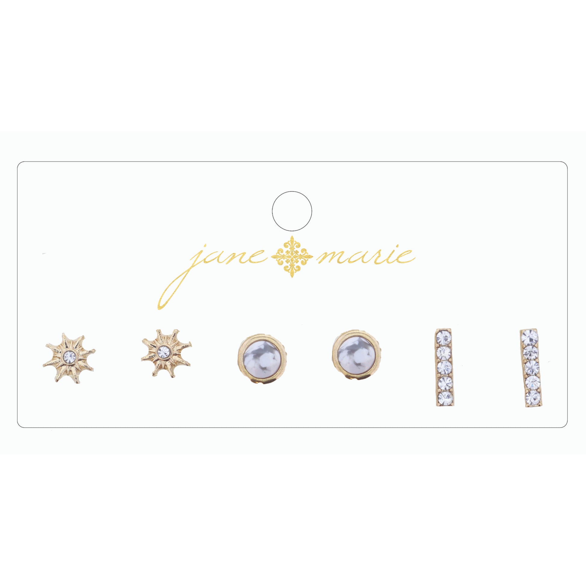 3 Stud, Howlite Circle, Rhinestone Bar, and Star Earring