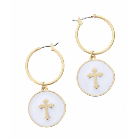 Gold Open Oval with Rose Stamped Disc Earring