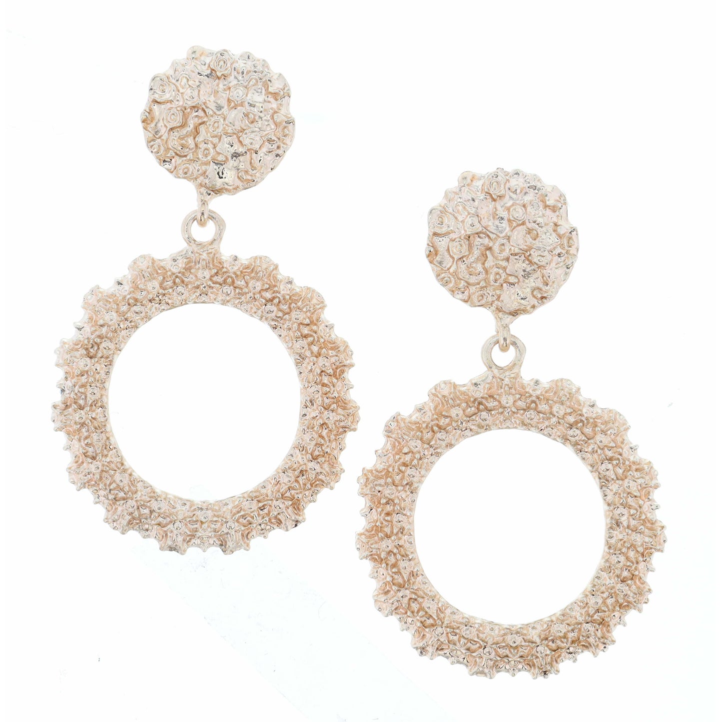 Rose Gold Textured Disk with Textured Open Circle Earring