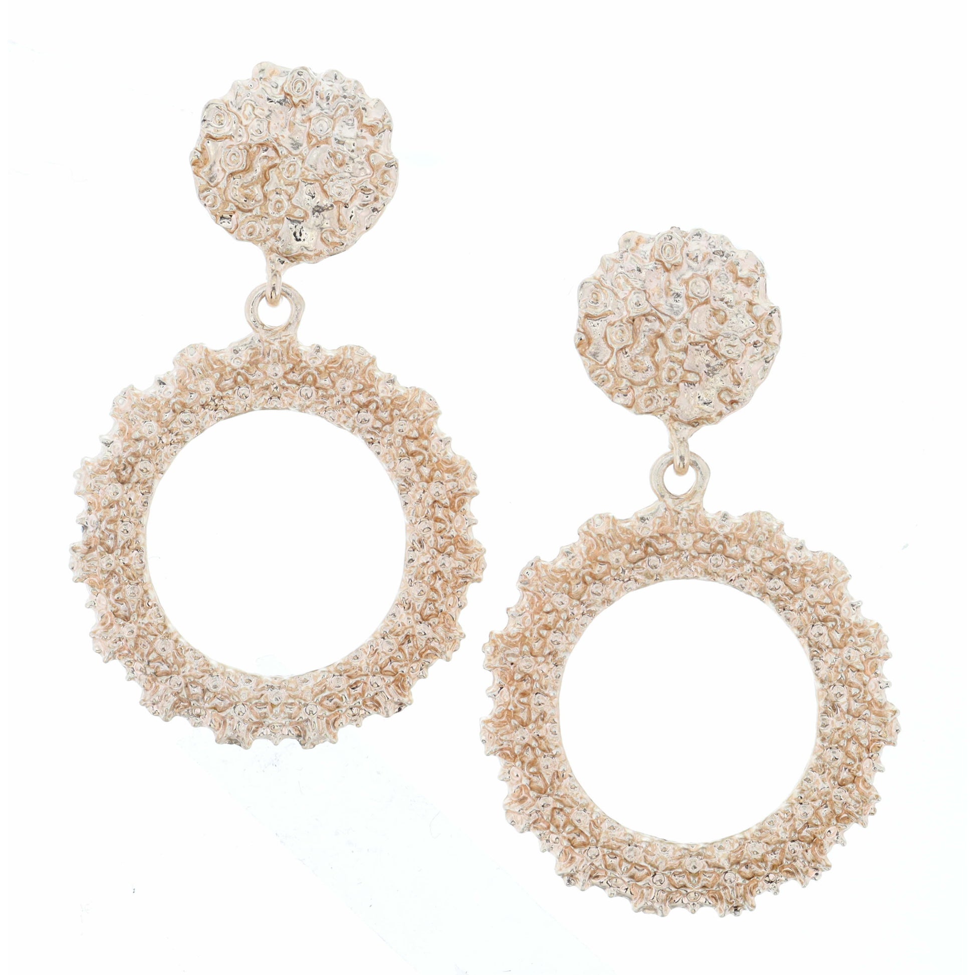 Rose Gold Textured Disk with Textured Open Circle Earring