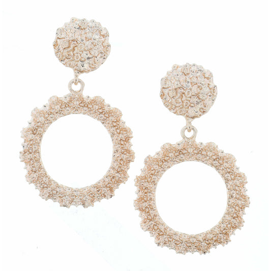 Rose Gold Textured Disk with Textured Open Circle Earring