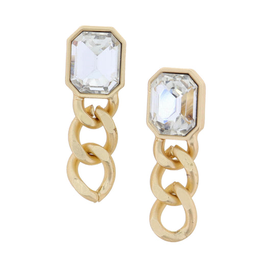 Clear Emerald Crystal with Gold Chain Link Earring