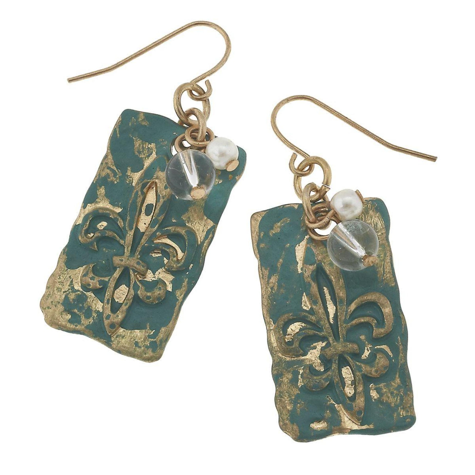 Fleur De Lis Patina with Crystal Earring