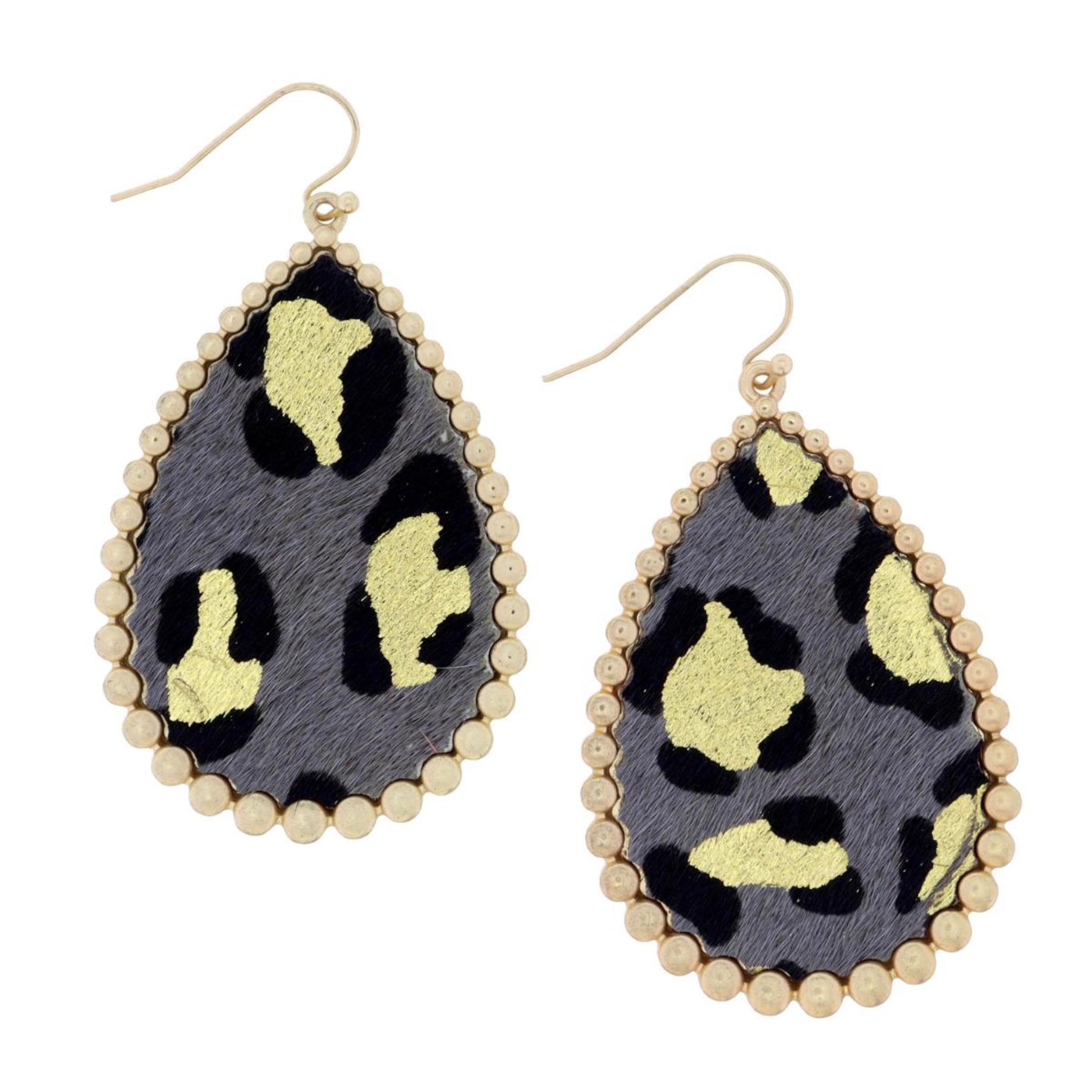 Grey Leopard Teardrop Earring