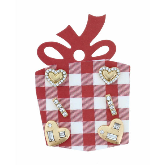 Crystal Lined Silver Heart, Crystal Bar, Gold Heart Crystal Inlay Earring