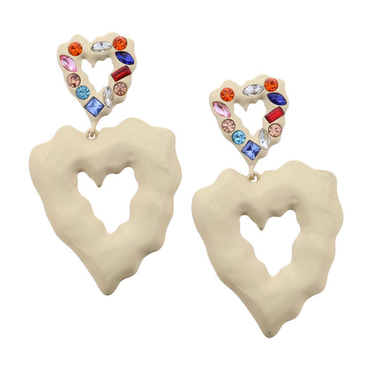 Multi Crystal Heart with Gold Heart Earring
