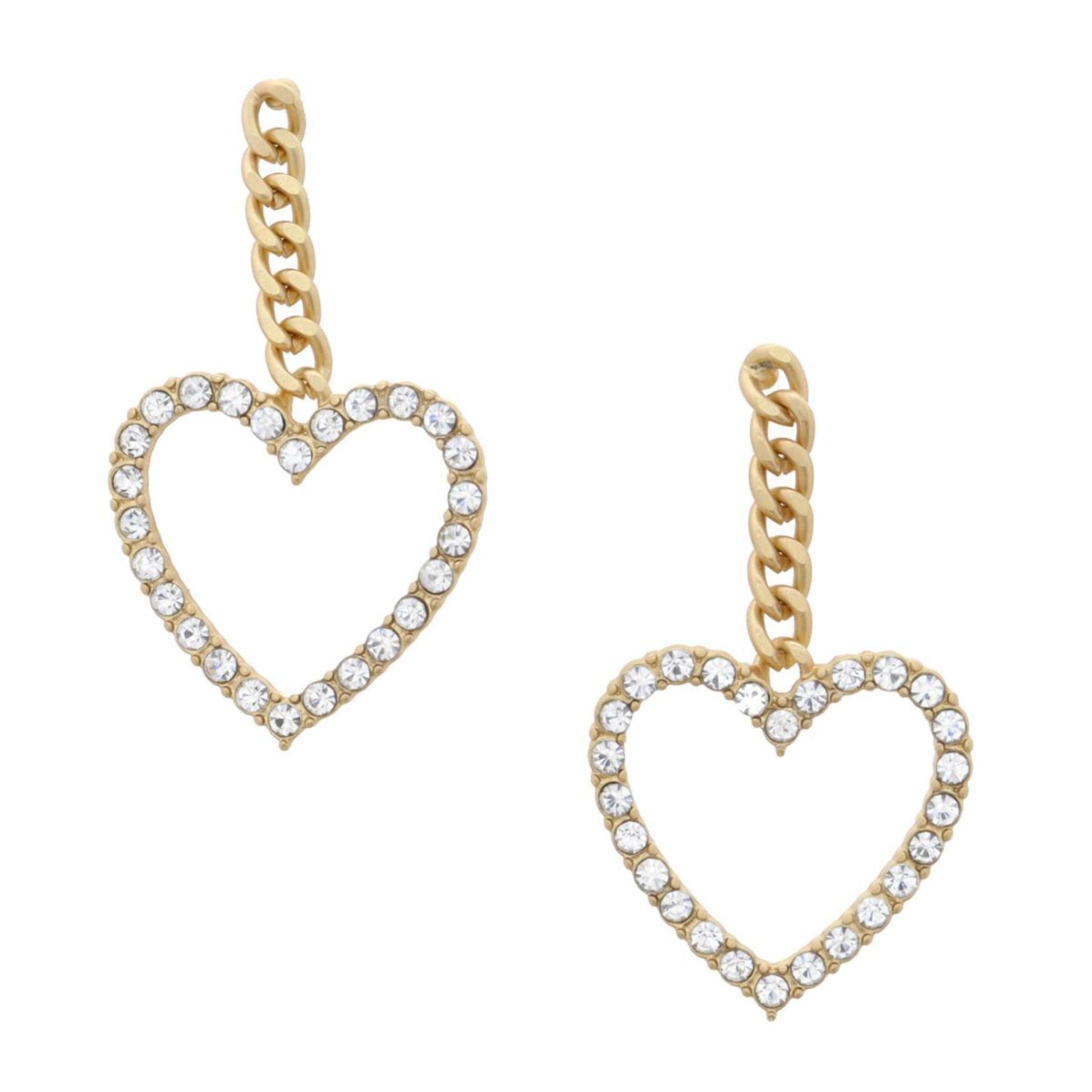 Gold Chain with Clear Crystal Open Heart Earring