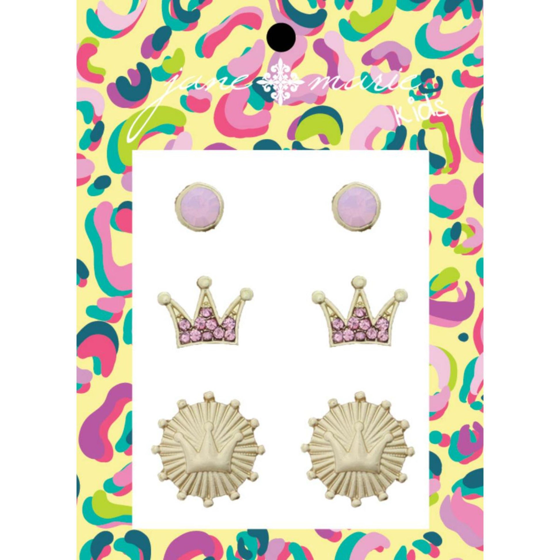 Kids Set of 3, Pink Crystal, Pink Crystal Crown and Coordinating Earrings