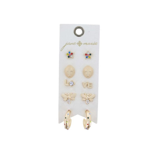 Crystal Star, Cross Oval, "LOVE" Studs, Bee, Hoop with Crystals Earrings