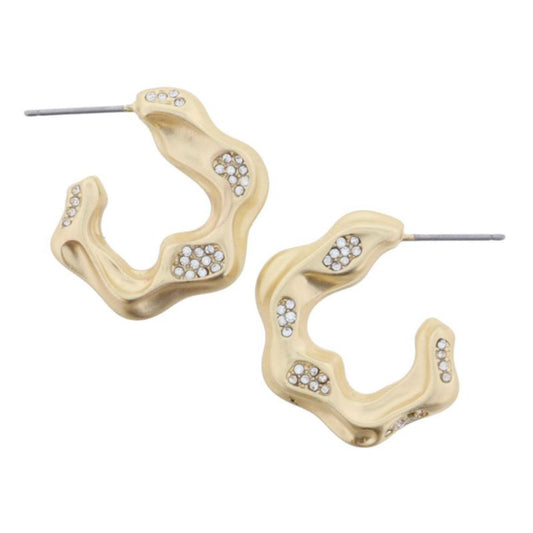 Wavy Hammered Hoop with Mini Crystal Accents Earrings