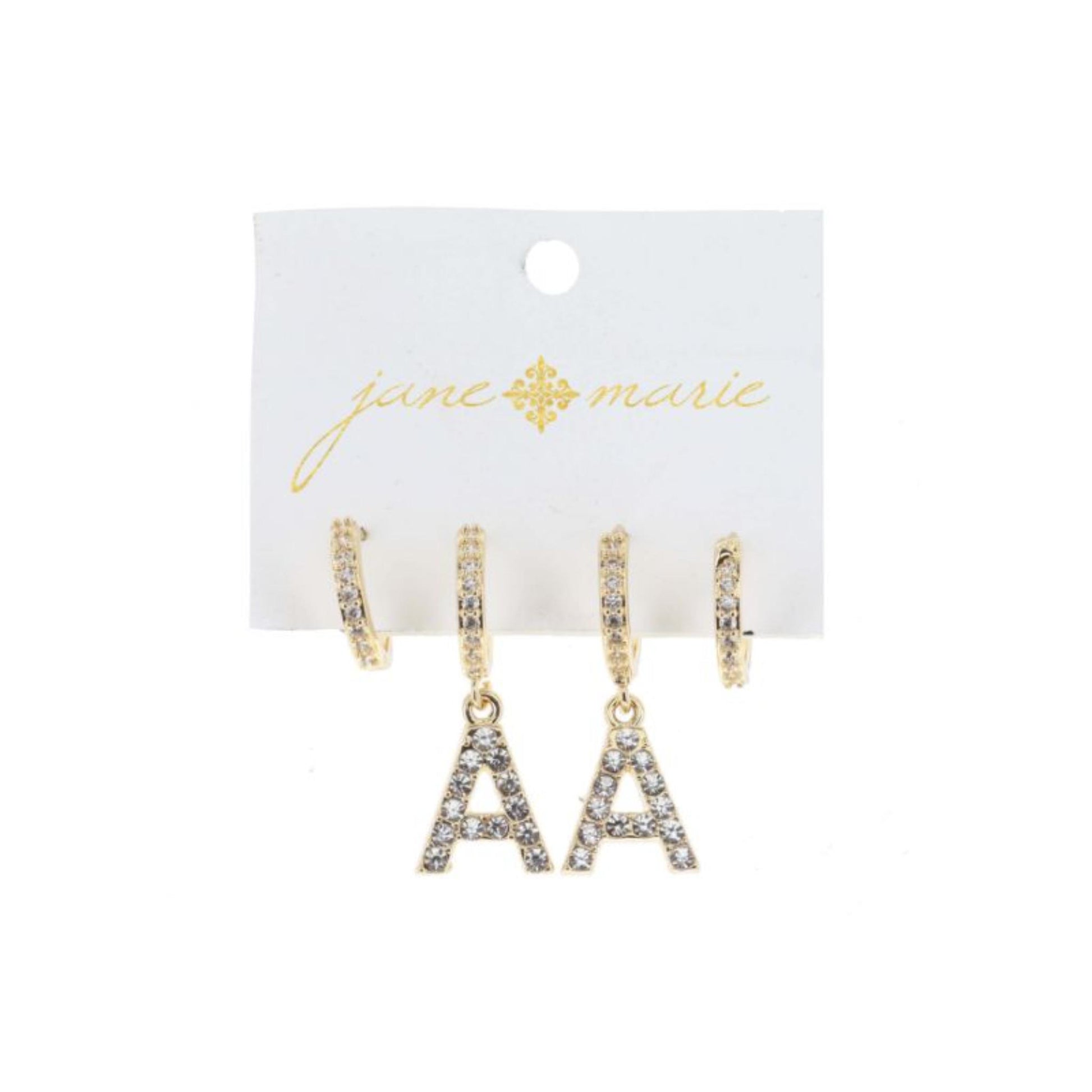 Set of 2, Crystal Huggie, Crystal Huggie with Crystal "A" Earrings