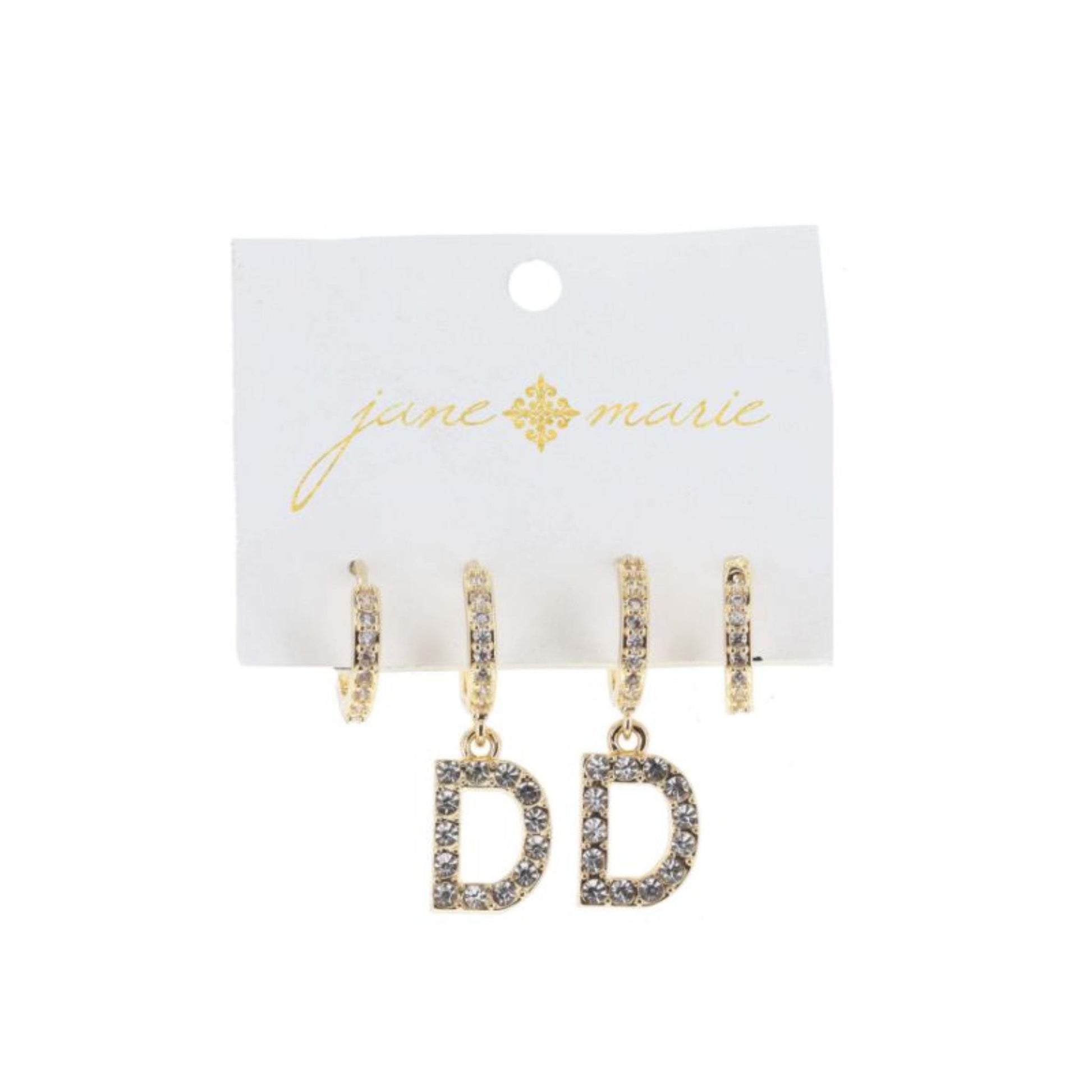 Set of 2, Crystal Huggie, Crystal Huggie with Crystal "D" Earrings