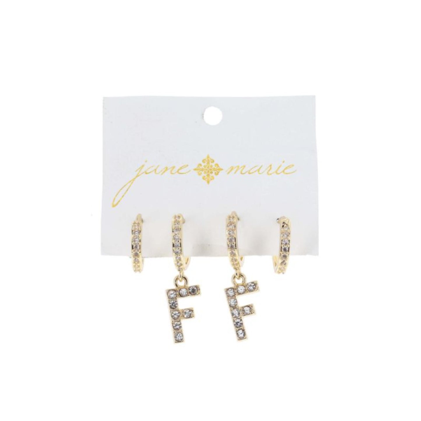 Set of 2, Crystal Huggie, Crystal Huggie with Crystal "F" Earrings